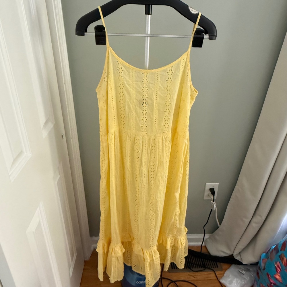 Label of Love Yellow Eyelet Cotton Midi Dress‎ M Boho Cottagecore Sundress